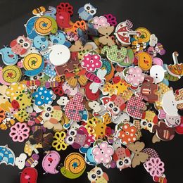 Cartoon printed buttons handmade stickers diy accessories Colourful mixed wood buttons factory wholesale wood buttons