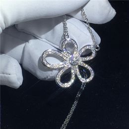 Classic Flower shape pendant With necklace 925 Sterling silver 5A zircon Cz Engagement wedding Pendants for women Gift