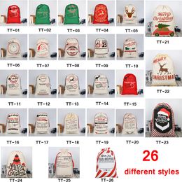 26 STYLES Christmas Gift Bags 50*70cm Organic Heavy Canvas Drawstring box With Reindeers Santa Claus Sack Bag for kids