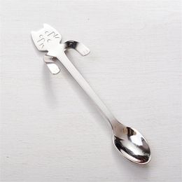 Smile Cat Pattern Spoon Hangable Handle Coffee Ladle Stainless Steel Scoop Cartoon Lovely Gold And Silver 3 5yh C1