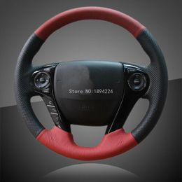 Interior Red Black Leather Car Steering Wheel Covers For Honda Accord 9 Odyssey