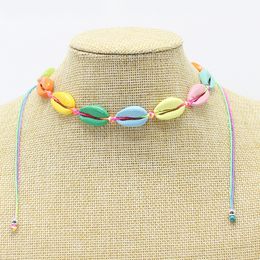 Bohe Colorful Metal Shell Necklace Bracelet Set Weave Adjustable Necklaces Summer Beach Jewelry for Women
