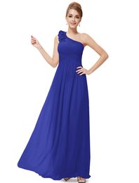 Simple Blue Chiffon One Shoulder A Line Bridesmaids' Dresses With Zipper Back Crystal Beaded Backless Wedding Guest Gowns