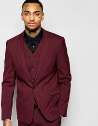 Classic Design Burgundy Groom Tuxedos Peak Lapel One Button Groomsmen Mens Wedding Dress Excellent Man Suits(Jacket+Pants+Vest+Tie) 367