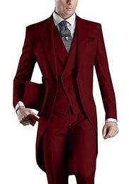 Новое поступление черный, белый, серый светло-серый фиолетовый бордовый синий фрак жениха мужчины свадебные костюмы куртка брюки жилет галстук NO259Y