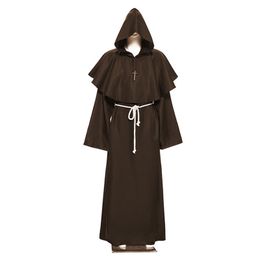 New Monk Costume Medieval Priest Fancy Dress Hooded Clergy Robe Religious UK