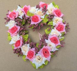 3pcs Romantic Heart Rose Steam Wreath Blossoms Ribbon For Wedding Home Bridal Office Decoration