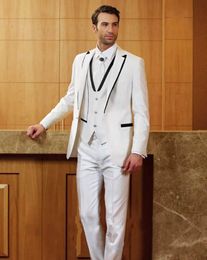 Fashion Ivory Groom Tuxedos Peak Lapel Groomsmen Mens Wedding Dress Popular Man Jacket Blazer 3 Piece Suit(Jacket+Pants+Vest+Tie) 970