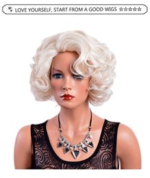 Curly Short White Color Wigs American African Synthetic Ombre Wig for Elder Women High Temperature Fiber Free Hair Cap