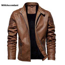 Chaquetas de cuero de lana invierno Chaqueta de motocicleta bomber de hombres Masculino de cuero Cuerpo de viento Moto Biker Abrigo al aire libre Hombre