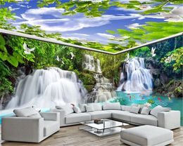 Custom Any Size 3d Wallpaper Waterfall Forest Crane Dove Whole House Background Wall Painting Big Promotion For Wallpaper