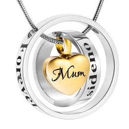 Cremation Necklace for Ashes No Longer by My Side But Forever in My Heart Memorial Heart Urn Pendant Keepsake -gold