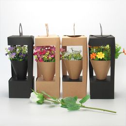 packing boxes for flowers Canada - Flowers Packaging Gift Boxes Kraft Paper Floral Packing Box with Handle Black Brown Color