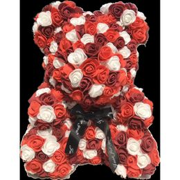 Hot Sale 40cm Bear of Roses Artificial Flowers Home Wedding Festival DIY Cheap Wedding Decoration Gift Box Wreath Crafts Best Gift for Chri