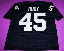Custom Men Youth women Vintage Round neck Rudy Ruettiger #45 Rudy Movie Navy Football Jersey size s-5XL or custom any name or number jersey