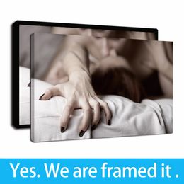 Framed Oil Painting Art Print on Canvas Abstract Sex Fingers Hand Painting Poster Wall Art Picture Home Decor Ready To Hang