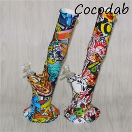 Wholesale New non fading printing Silicone Rigs Dab Bongs Water pipe Silicon Oil Drum Rigs silicone water pipes bubbler bong