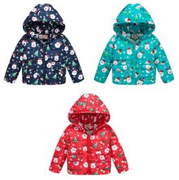 Christmas Toddler Coats Baby Girls Winter Cotton Jacket Boys Warm Hooded Outerwear Xmas Baby Clothing 3 Colours Optional DW4368