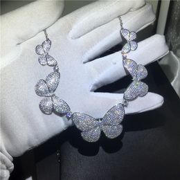 Butterfly necklace White Gold Filled Pave settting 5A zircon Cz Statement Party wedding Necklaces for women Jewellery 45cm