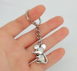 Fashion 20pcs/lot Key Ring Keychain Jewelry Silver Plated Mouse Charms DIY Men Jewelry Car Key Chain Ring Holder Souvenir For Gift