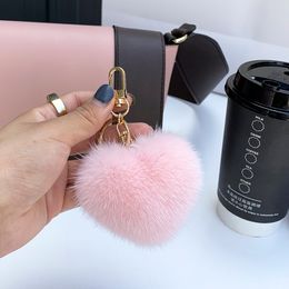 7cm Cute Real Genuine Fur Ball Heart Shaped Pompom Bag Charm Keychain Pendant Keyring Tassels