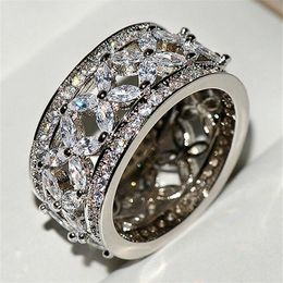 Classical Top Selling Fashion Jewelry 925 Sterling Silver Marquise Cut White Topaz Gemstones CZ Diamond Party Women Wedding Band Ring Gift