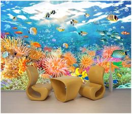 3D photo wallpaper custom 3d wall murals wallpaper Aquarium underwater world coral reef fishes seascape living room sofa TV background wall