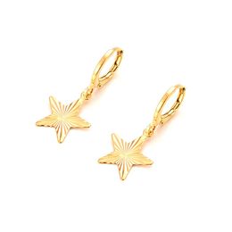 Solid Gold Five-pointed star Earrings Bright and beautiful Women/Girl,Love Trendy Jewelry for African/Arab/Middle Eastern