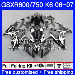 Bodys For SUZUKI GSXR 750 600 GSXR-750 K6 GSXR750 2006 2007 296HM.45 GSX R600 R750 GSX-R600 06 07 GSXR600 06 07 Fairing kit factory black