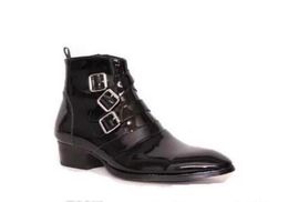 2019 New patent leather men booties buckle strap Boots zip up Ankle Boots Men trends Autumn black Boots
