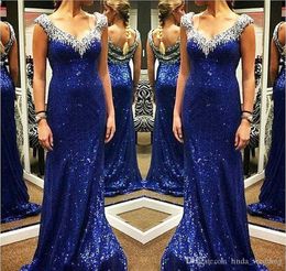 2019 Cheap Dark Navy Evening Dress V-Neck Sleeveless Long Red Carpet Formal Holiday Wear Prom Party Gown Custom Made Plus Size