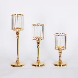 Metal Candle Holder Big Crystals Candlestick Gold plated Wedding Center Centerpiece For Romantic Home Table Decoration