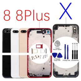 glass door frames UK - 1Pcs For iPhone 8G 8 Plus X Back Battery Door Glass Full Housing Middle Frame Panel Cover Chassis with Logo Side Buttons SIM Tray Replacement Parts