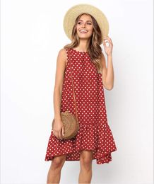 Ladies' summer dress polka point chiffon sleeveless beach casual mini yellow summer dress 2020 red plushsize