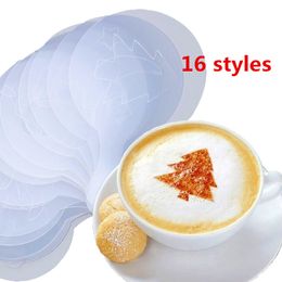 High quality Coffee Mold Appuccino 16pcs lot Latte pianting Stencil Mold Coffee Decor Barista Duster Art Template Strew Pad Duster269V