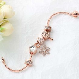 Wholesale-gold loose beads snowflake pendant bangle charm bead bracelet for girl DIY Jewelry as Christmas gift