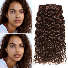 Wet and Wavy Peruvian Chocolate Brown Human Hair 3 Bundles #4 Dark Brown Virgin Hair Extensions Double Wefts Water Wave Hair Weaves
