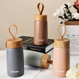 260ML Coffee Mug Wood Grain Lid Coffee Milk Cup Mini Student Water Cup Portable Travel Thermal Mug