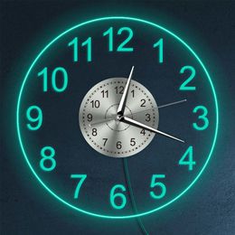 Modern Acrylic Wall Clock With LED Backlight Bedroom Bedside Night Lamp Wall Clock Glow In Dark Multi Colours LED Lighting Decor Y200407