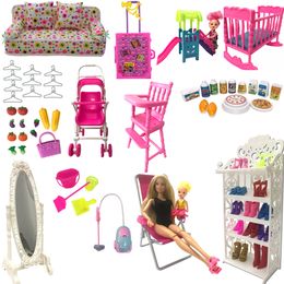 Mix Style Dollhouse Chair Shoes Rack Mirror Hanger Slide For Barbie Doll Furniture Accessories Suit 1:12 DIY Play Toy