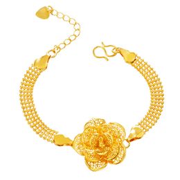 Middle Flower Wrist Bracelet Yellow Gold Filled Charm Bracelet Chain For Women Girls