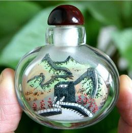 Chinese Collectible Handmade inside painted Great Wall glass snuff bottle