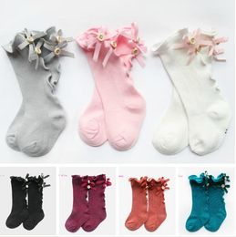 Kids Socks Bow Toddler Girls Socks Ruffle Cotton Baby Sock Knee High Long Tube Sock Princess Kids Clothing 10 Colours DHL