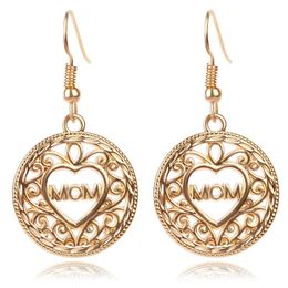 Fashion Dangle & Chandelier MOM Letter Drop Earrings Hollow Love Heart shape Dangle & Chandelier Gold Ear hook For women Mama Mother's Day Jewellery Gift