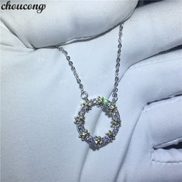 choucong Hollow Round Pendants 5A Zircon Cz Real 925 Sterling silver Wedding Pendant with Necklace for women Bridal Jewellery
