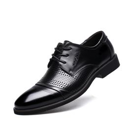 Summer Men's Genuine Leather Formal Shoes Fashion Breathable Black Brown Cut out Dress Shoes Male