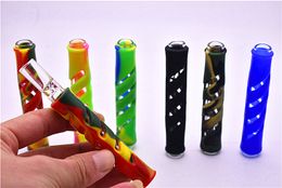 Cheap wholesale Colourful silicone clear glass Pipe Glass Steamroller Hand pipes pipes for smoking tobacco pipe Cigarette Philtre Pipes