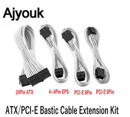 30cm 18AWG Basic Extension Cable kit ATX 24Pin/EPS 4+4Pin/PCI-E 8Pin/PCI-E 6Pin Nylon Braid Extender Cord Power Cable For PC Mainboard