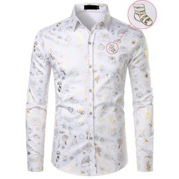 Christmas Shirt Male Funny Xmas Gift Gold Print Mens Dress Shirts Casual Party Prom Shirt for Men