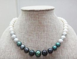 Huge 18 "8-12MM South Sea genuine black white green round pearl necklace 925 silver